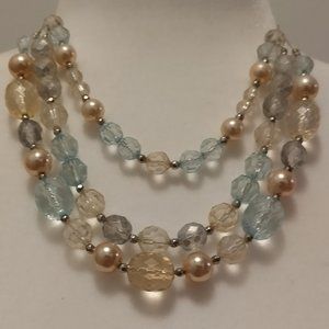 Vintage Triple Strand Necklace Acrylic Lucite Metal 17.5"-19.75" Tagged NY